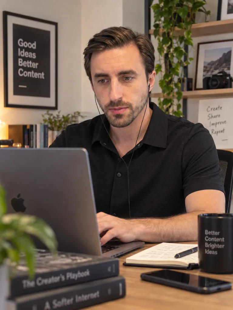 Jacopo Viola, founder of Videogo, working at a laptop.